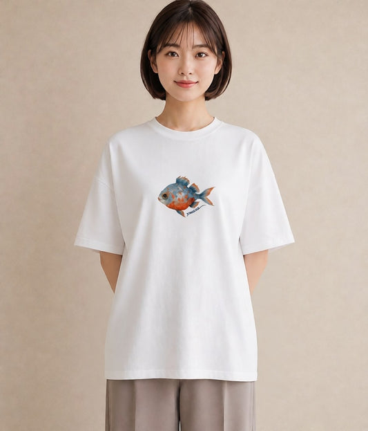 プリントTシャツ レディース 熱帯魚 ペット 動物 イラスト ポップ ラフ レイヤード 白T