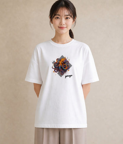 半袖Tシャツ レディース タコ 海の生き物 海 イラスト 普段使い デート 帰省 白T