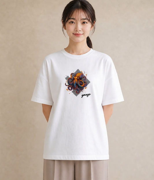 半袖Tシャツ レディース タコ 海の生き物 海 イラスト 普段使い デート 帰省 白T