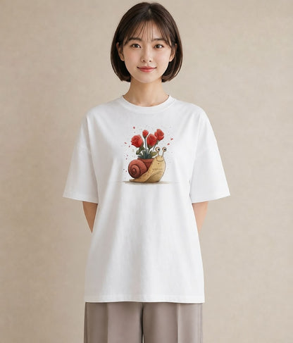 Tシャツ レディース かたつむり 昆虫 虫 イラスト ヴィンテージ風 女性向けギフト 散歩 白T