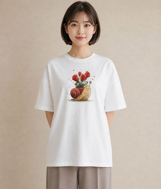 Tシャツ レディース かたつむり 昆虫 虫 イラスト ヴィンテージ風 女性向けギフト 散歩 白T