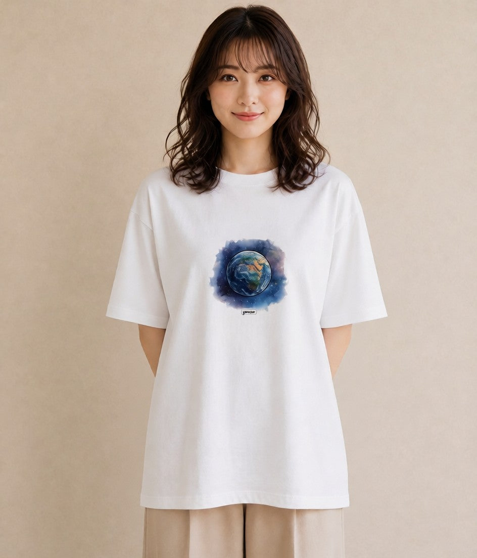 グラフィックTシャツ レディース 惑星 星空 宇宙 イラスト 淡色 通勤 在宅 白T
