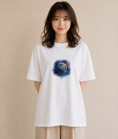 グラフィックTシャツ レディース 惑星 星空 宇宙 イラスト 淡色 通勤 在宅 白T