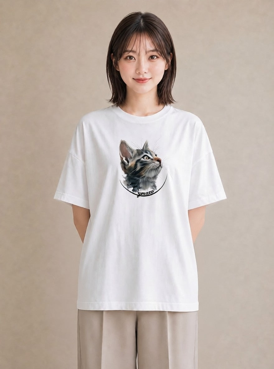 半袖Tシャツ レディース ソマリ 猫 ねこ イラスト アート風 お揃い 親子 白T