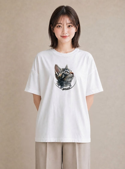 半袖Tシャツ レディース ソマリ 猫 ねこ イラスト アート風 お揃い 親子 白T