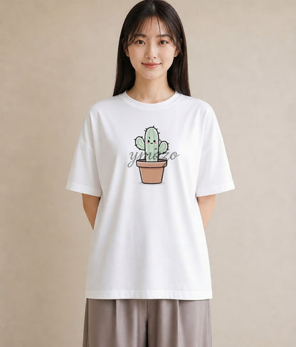 デザインTシャツ レディース サボテン 植物 ボタニカル イラスト 普段使い 休日 ペアコーデ 白T