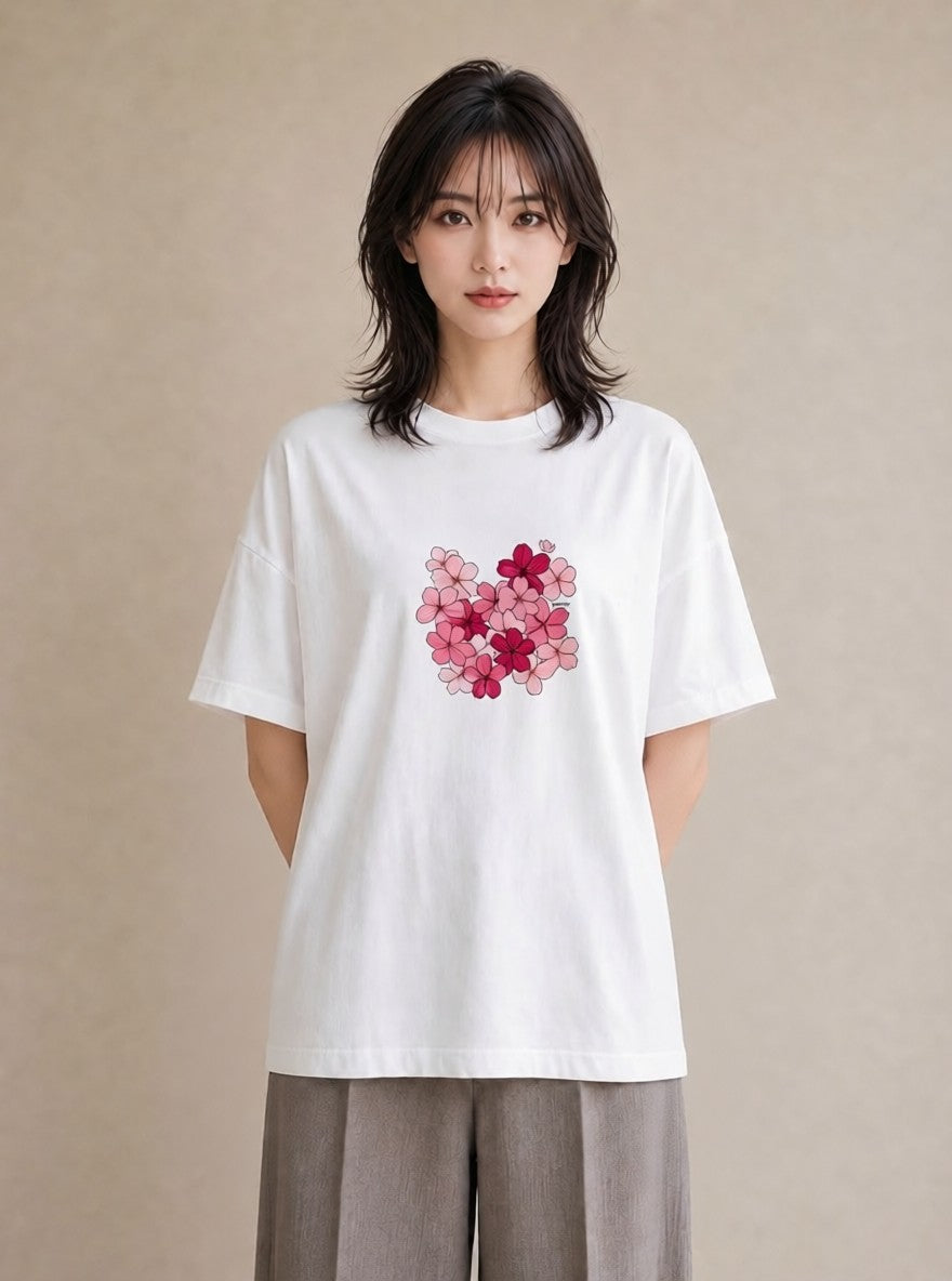 半袖Tシャツ レディース さくら 桜 サクラ 花 花柄 イラスト ラフ 20代 カジュアルコーデ 白T
