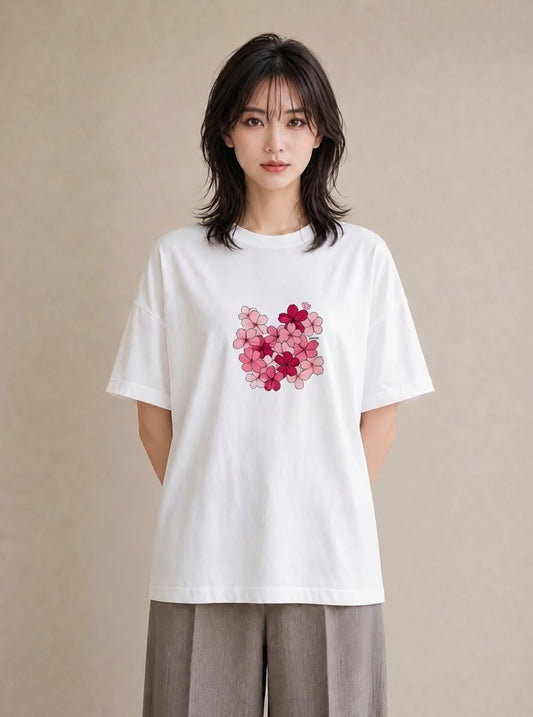 半袖Tシャツ レディース さくら 桜 サクラ 花 花柄 イラスト ラフ 20代 カジュアルコーデ 白T