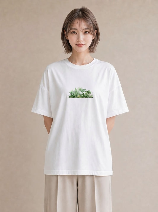 Tシャツ レディース 芝生 植物 ボタニカル イラスト 旅行コーデ クリスマス 旅行 白T