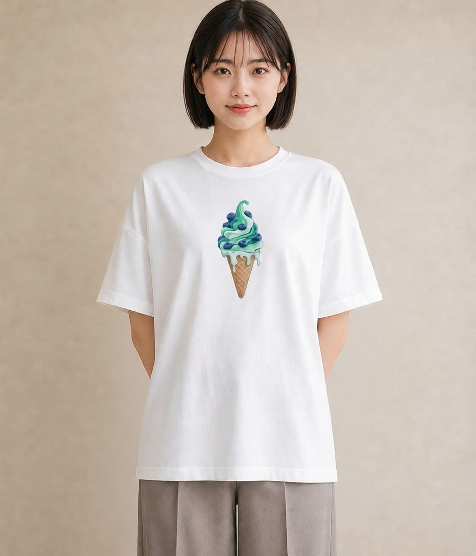 デザインTシャツ レディース ソフトクリーム 食べ物 フード イラスト レトロ 自分用 ルームウェア 白T