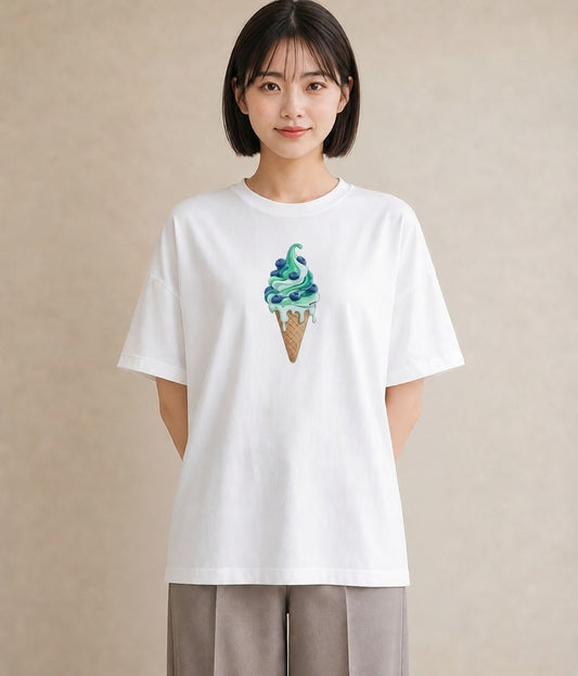 デザインTシャツ レディース ソフトクリーム 食べ物 フード イラスト レトロ 自分用 ルームウェア 白T
