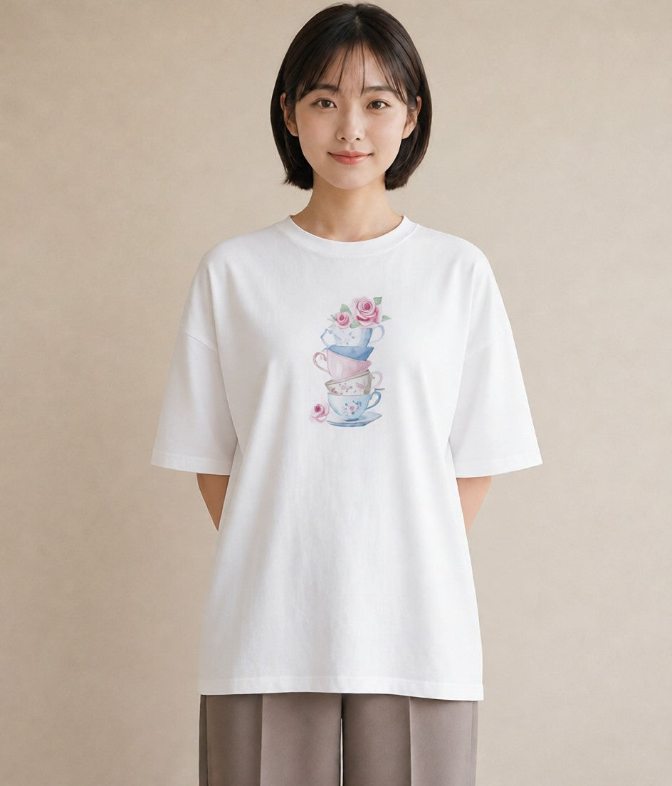 プリントTシャツ レディース ハーブティー 食べ物 フード イラスト ニュアンス 休日 ペアコーデ 白T