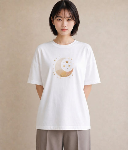 プリントTシャツ レディース 満月 星空 宇宙 イラスト ゆるかわ 春コーデ 姉妹 白T