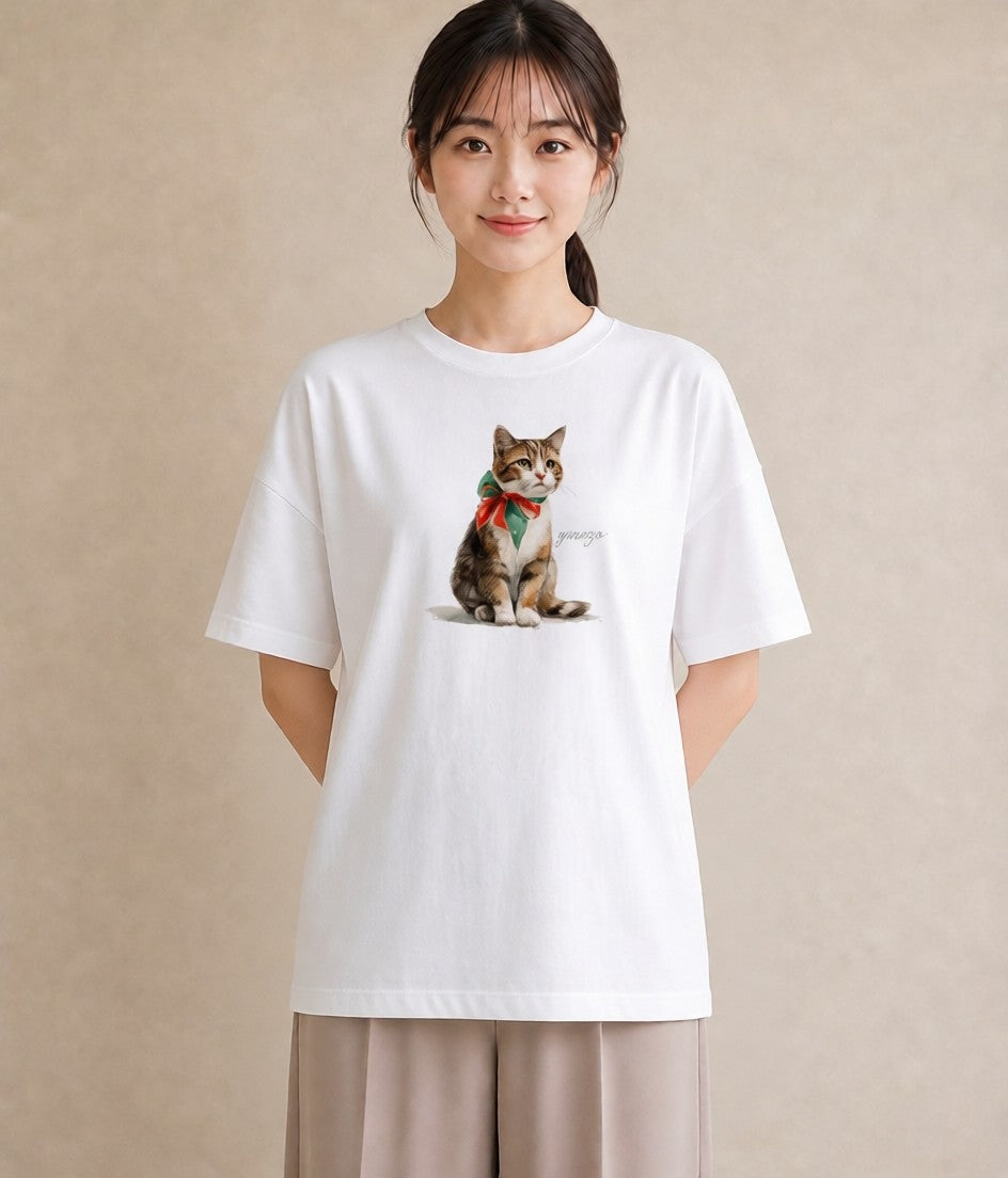 デザインTシャツ レディース 猫 ねこ イラスト ゆるコーデ 帰省 ラフ 白T