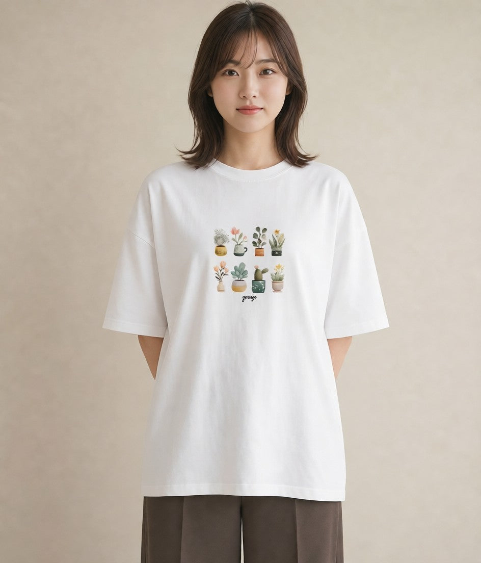 デザインTシャツ レディース サボテン 植物 ボタニカル イラスト 水彩風 ラフ レイヤード 白T