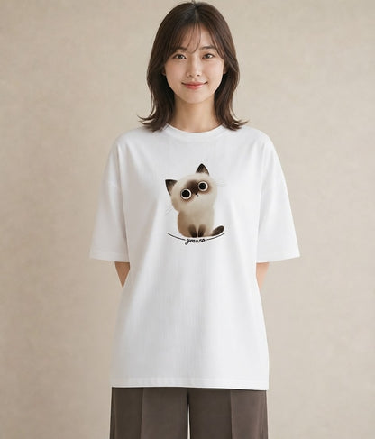 グラフィックTシャツ レディース スコティッシュフォールド 猫 ねこ イラスト シンプル ホワイトデー 春服 白T