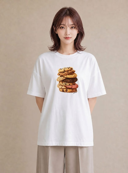 プリントTシャツ レディース クッキー 食べ物 フード イラスト ラフ 女性向けギフト 散歩 白T