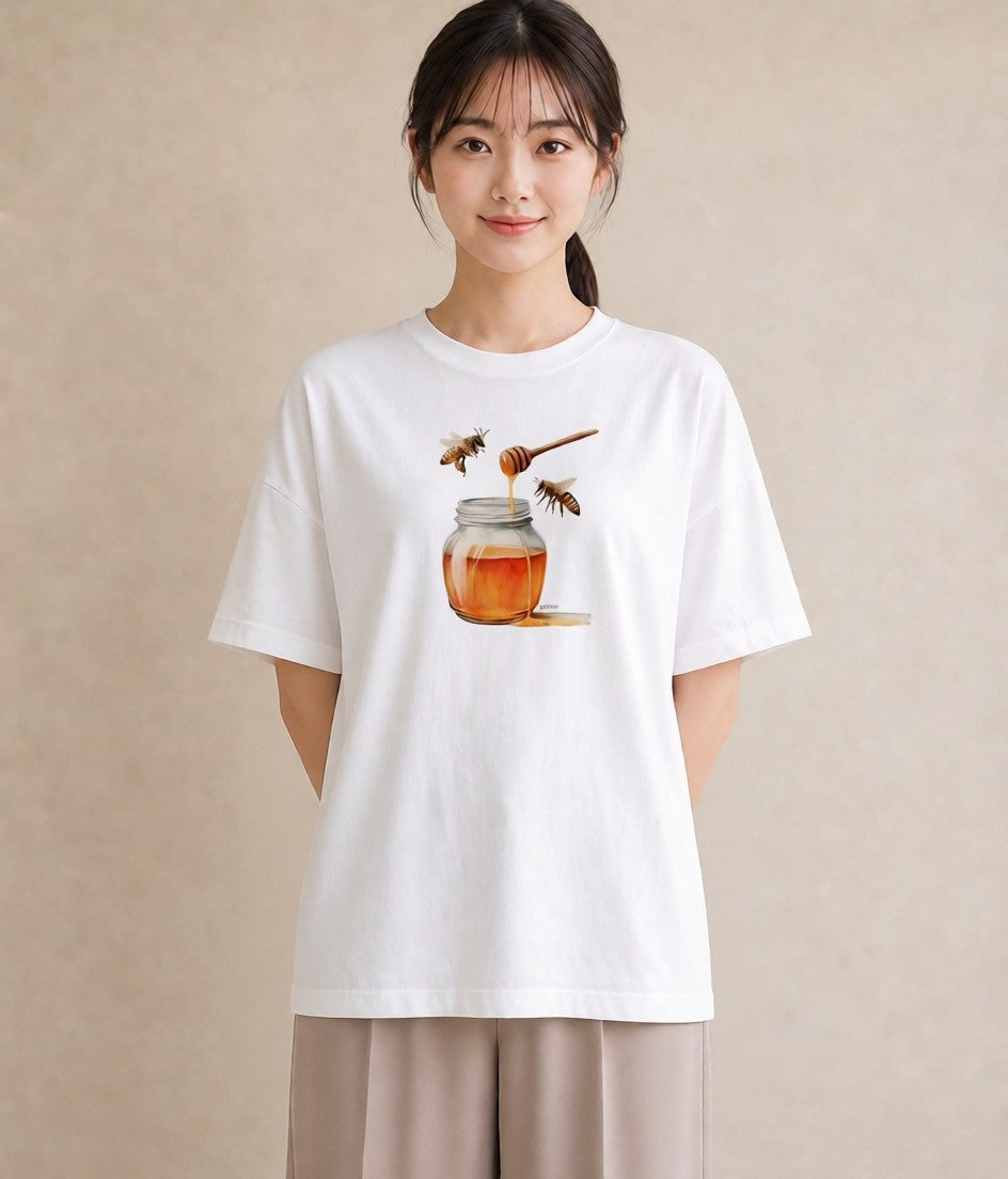 半袖Tシャツ レディース みつばち 昆虫 虫 イラスト ラフカジュアル 女性 旅行用 白T