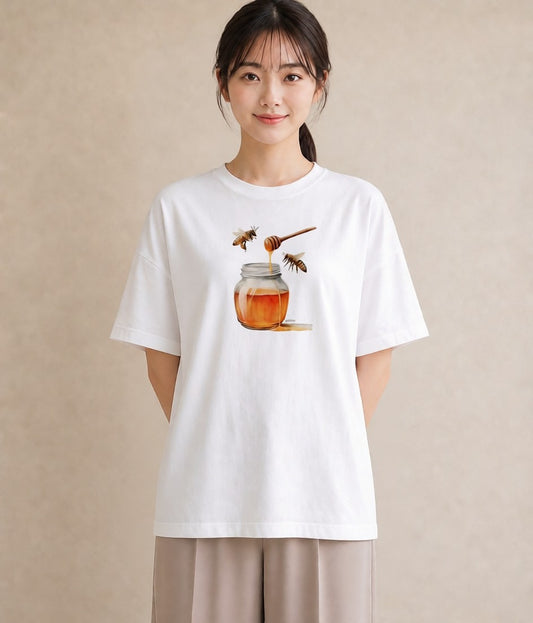 半袖Tシャツ レディース みつばち 昆虫 虫 イラスト ラフカジュアル 女性 旅行用 白T