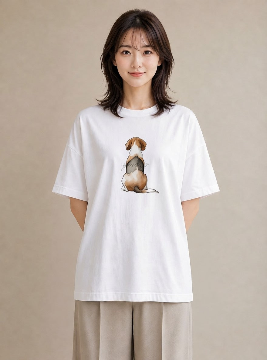 半袖Tシャツ レディース ビーグル 犬 いぬ イラスト ニュアンス 週末コーデ 敬老の日 白T