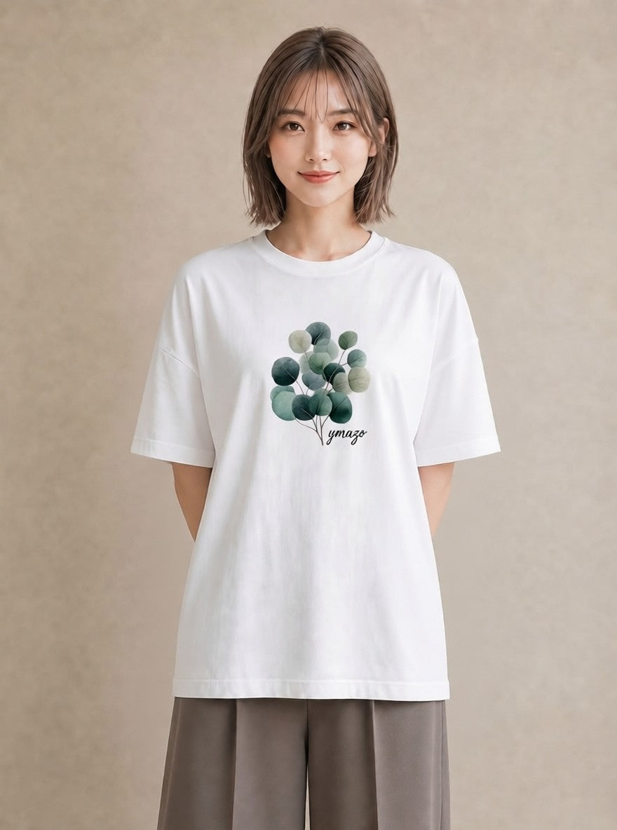 デザインTシャツ レディース 新緑 植物 ボタニカル イラスト 個性的 カジュアルコーデ 買い物 白T