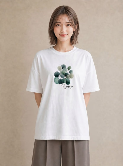 デザインTシャツ レディース 新緑 植物 ボタニカル イラスト 個性的 カジュアルコーデ 買い物 白T
