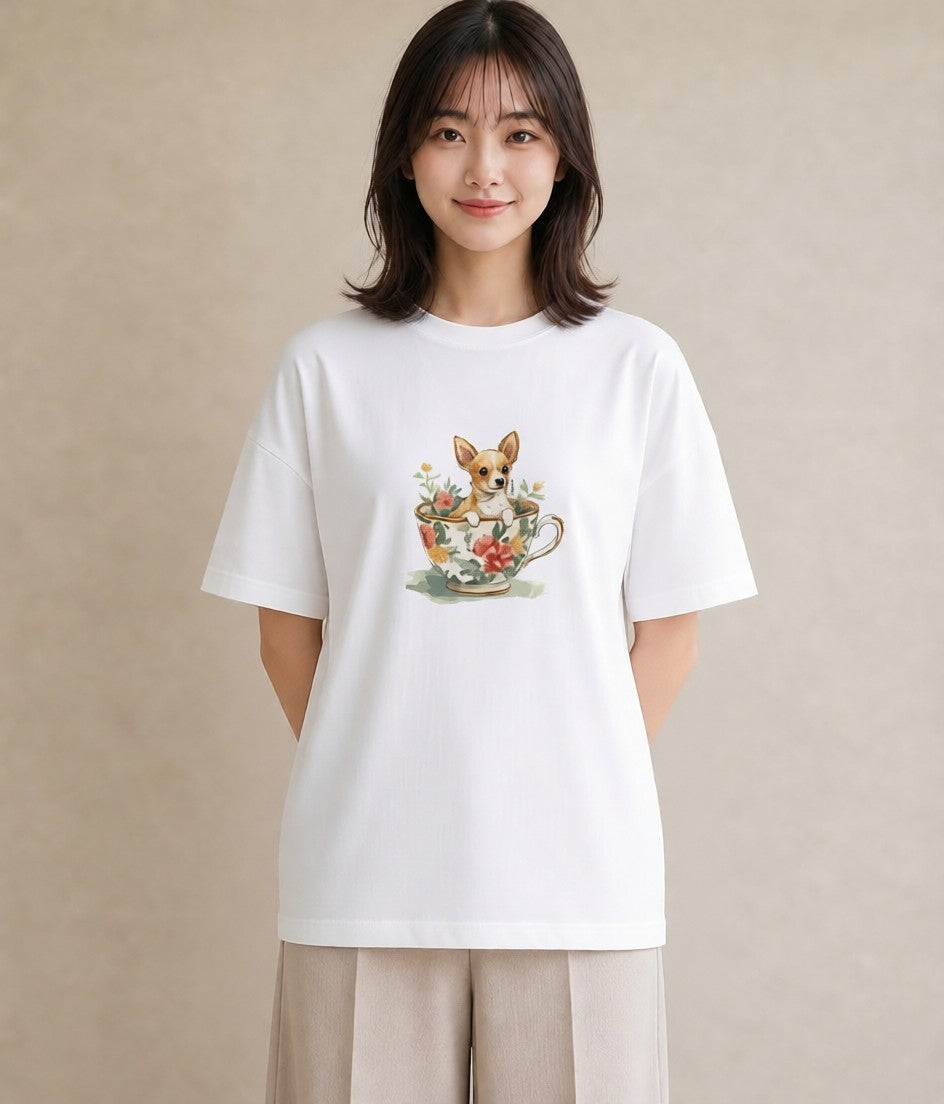 グラフィックTシャツ レディース チワワ 犬 いぬ イラスト きれいめカジュアル 友達ギフト 部屋着 白T
