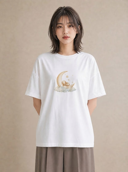 半袖Tシャツ レディース 三日月 星空 宇宙 イラスト 旅行コーデ 送別ギフト 通勤 白T