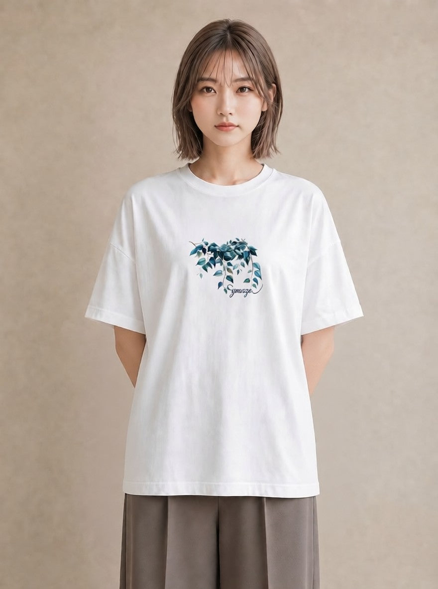 半袖Tシャツ レディース ユーカリ 植物 ボタニカル イラスト きれいめ 公園 ママ 白T