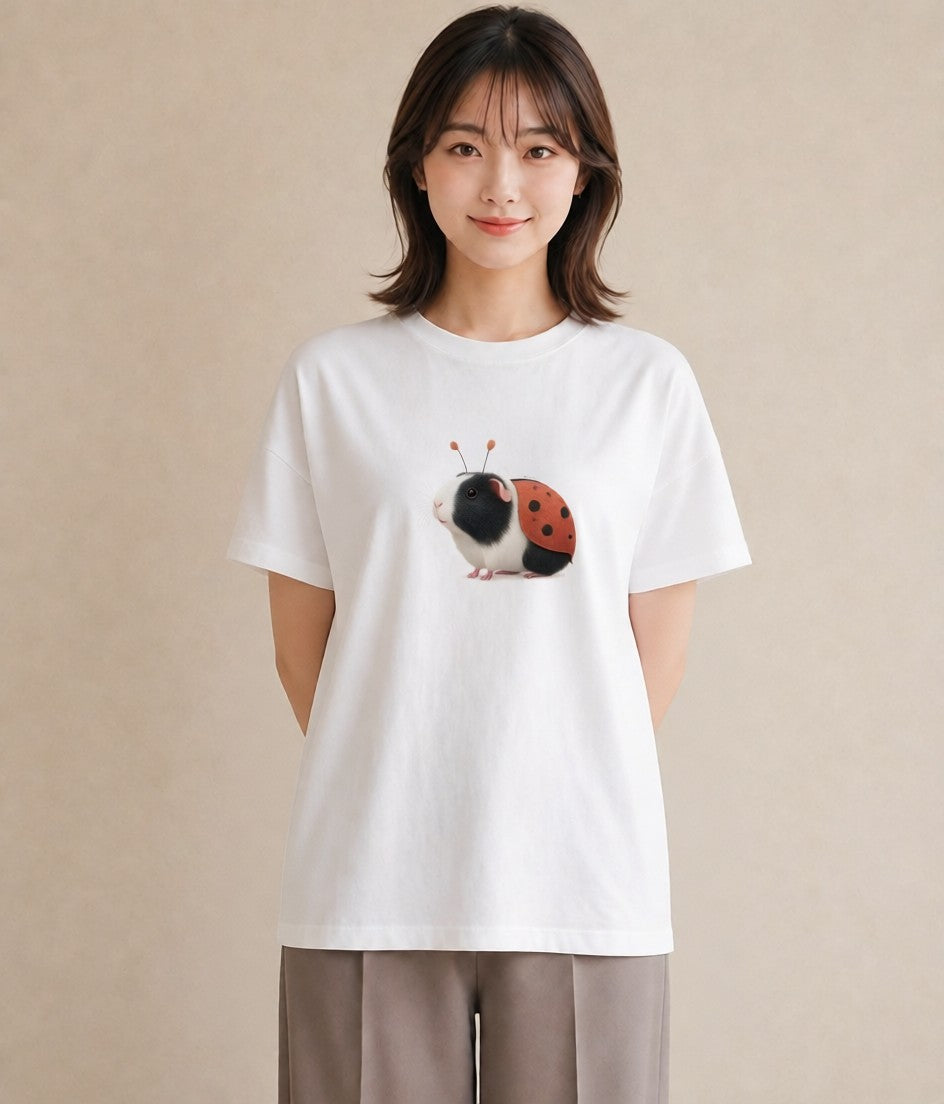 プリントTシャツ レディース てんとう虫 昆虫 虫 イラスト 韓国風 春服 ミセス 白T