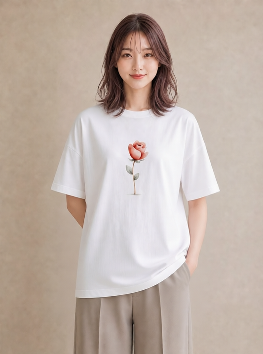 プリントTシャツ レディース バラ 薔薇 ローズ 花 花柄 イラスト ニュアンス 公園 ママ 白T