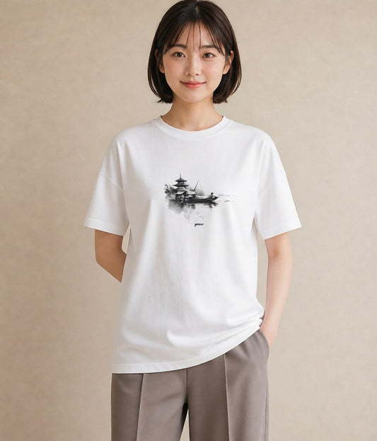 プリントTシャツ レディース 紙の船 水辺 ナチュラル アンティーク イラスト こなれ感 敬老の日 ホワイトデー 白T