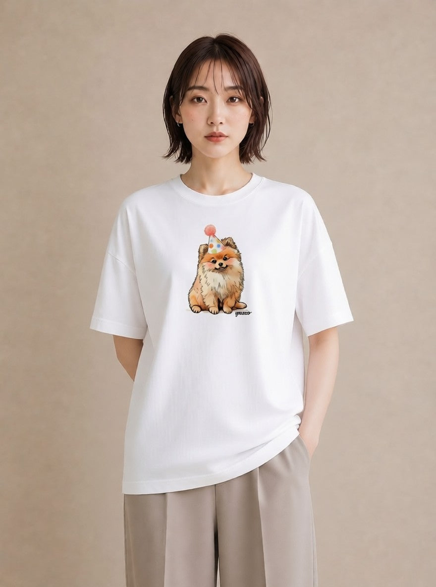 デザインTシャツ レディース ポメラニアン ポメ 犬 いぬ イラスト 手描き風 女子会 お揃い 白T