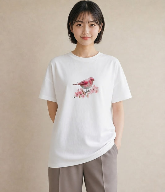 Tシャツ レディース 文鳥 ペット 動物 イラスト 上品 夏コーデ 通学 白T