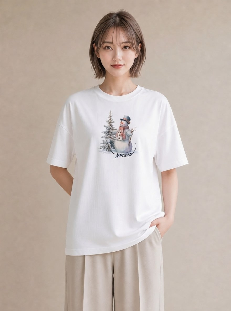半袖Tシャツ レディース 雪 星空 宇宙 イラスト 個性的 ペアコーデ 秋コーデ 白T