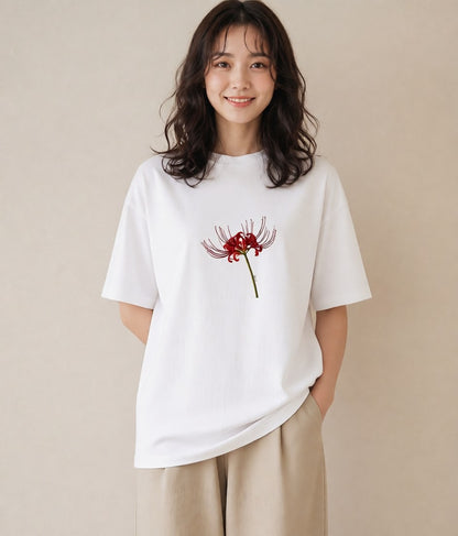 グラフィックTシャツ レディース 彼岸花 花 花柄 イラスト ヴィンテージ風 散歩 お出かけ 白T