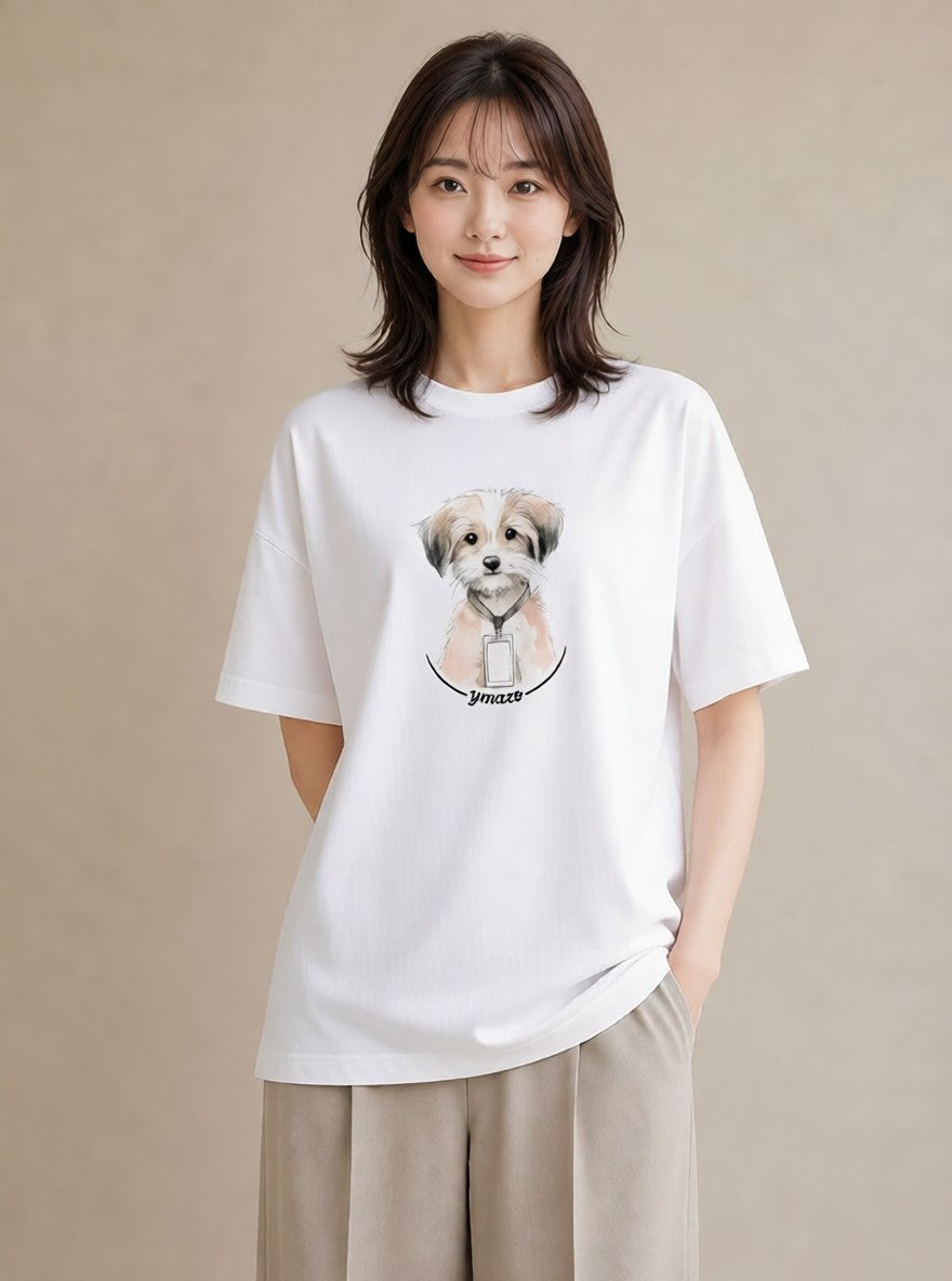 プリントTシャツ レディース ミックス犬 犬 いぬ イラスト きれいめカジュアル 通学 誕生日プレゼント 白T