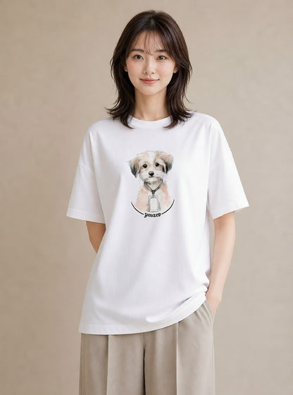 プリントTシャツ レディース ミックス犬 犬 いぬ イラスト きれいめカジュアル 通学 誕生日プレゼント 白T