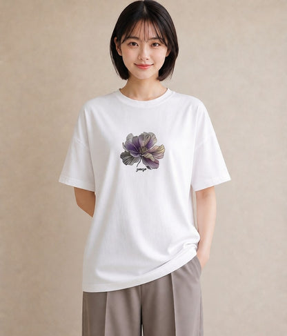 グラフィックTシャツ レディース あさがお 朝顔 花 花柄 イラスト きれいめカジュアル カフェ服 クリスマス 白T