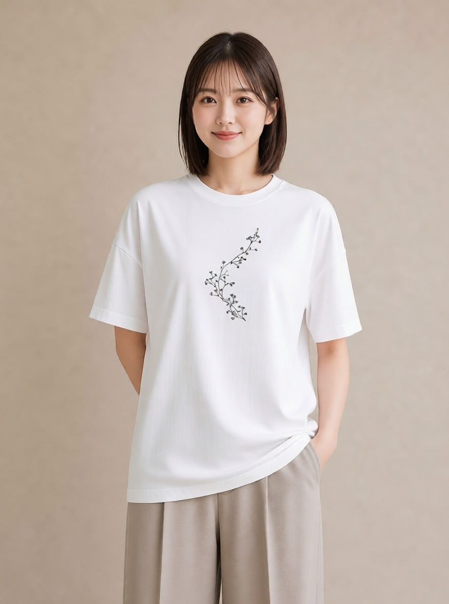 グラフィックTシャツ レディース さくら 桜 桜の枝 イラスト カジュアル カフェ巡り 女子会 白T