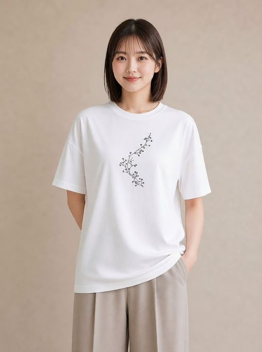 グラフィックTシャツ レディース さくら 桜 桜の枝 イラスト カジュアル カフェ巡り 女子会 白T