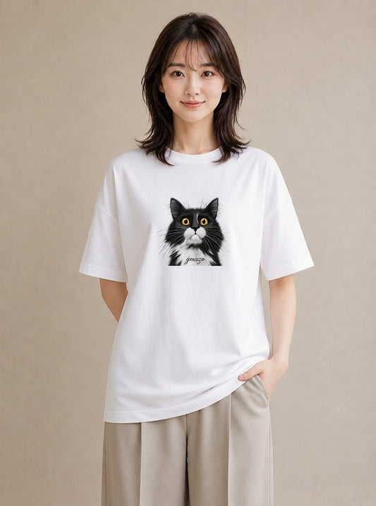 プリントTシャツ レディース 靴下猫 猫 ねこ イラスト こなれ感 旅行用 海 白T