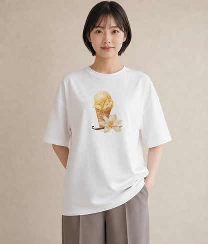 デザインTシャツ レディース ソフトクリーム 食べ物 フード イラスト 上品 デイリーウェア 休日 白T