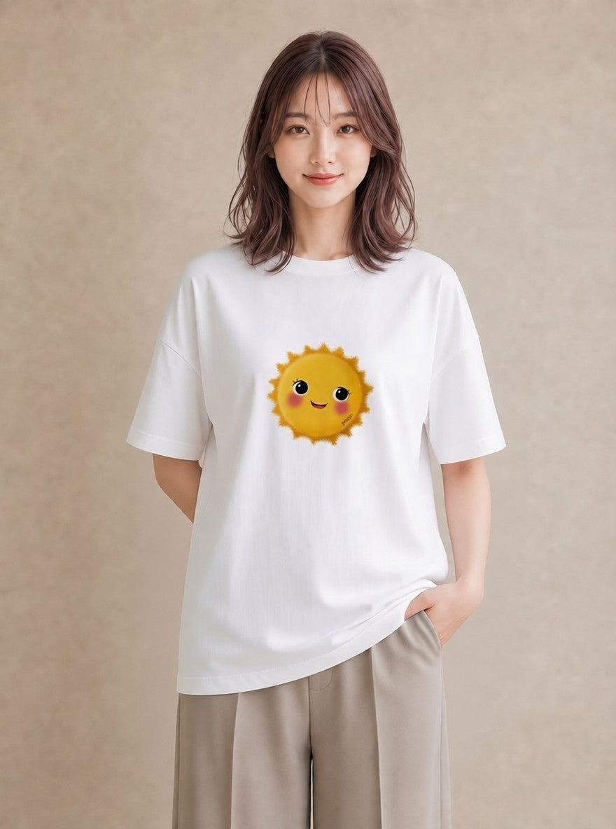 半袖Tシャツ レディース 太陽 星空 宇宙 イラスト 水彩風 普段着 週末コーデ 白T