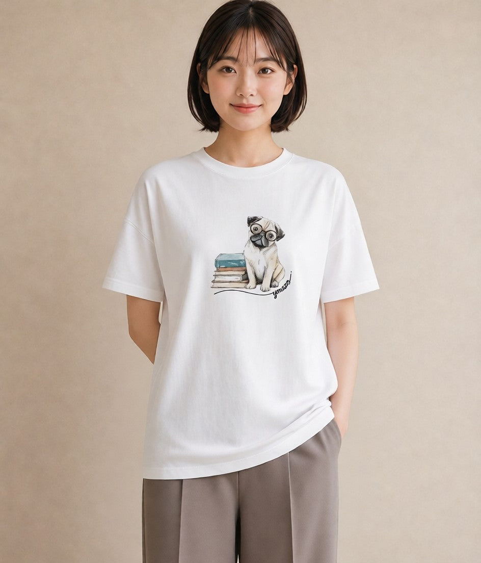 デザインTシャツ レディース パグ 犬 いぬ イラスト 韓国風 女子会 お揃い 白T