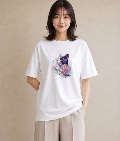 グラフィックTシャツ レディース アメリカンショートヘア 猫 ねこ イラスト 韓国風 春コーデ 姉妹 白T