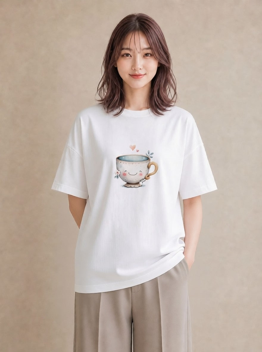 グラフィックTシャツ レディース カフェオレ 食べ物 フード イラスト 散歩 お出かけ 白T
