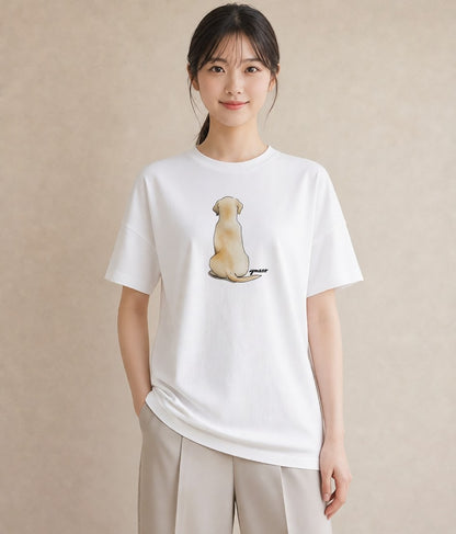 グラフィックTシャツ レディース ラブラドールレトリバー 犬 いぬ イラスト ニュアンス ママ カフェ服 白T