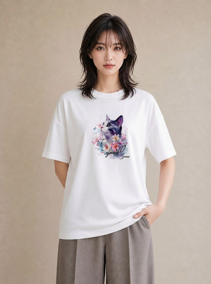 デザインTシャツ レディース 子猫 猫 ねこ イラスト フェミニン 帰省 ラフ 白T