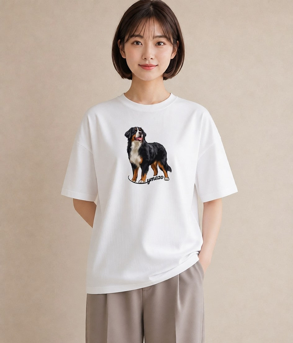 プリントTシャツ レディース バーニーズマウンテンドッグ 犬 いぬ イラスト こなれ感 お揃い 親子 白T